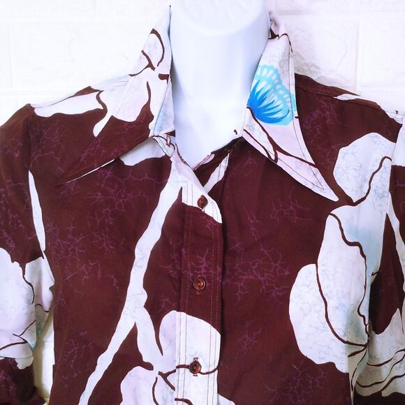 Vintage 70s Loubella Semi-Sheer Shirt Shacket -M Pockets Vents Tropical Floral - Picture 5 of 10